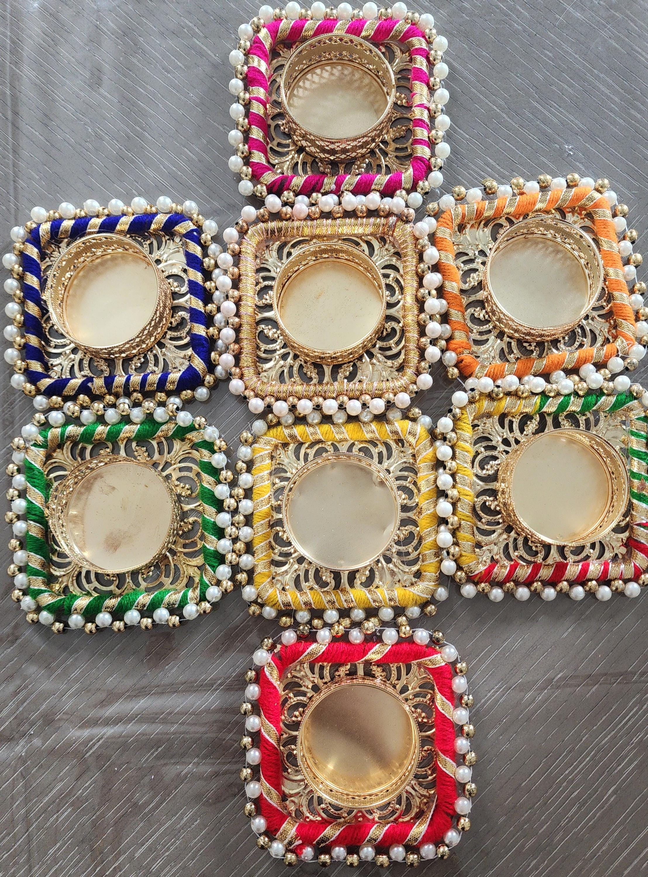 Handmade Decorative Diya: Multicolor Tea Light Candle Holder for Diwali Pooja