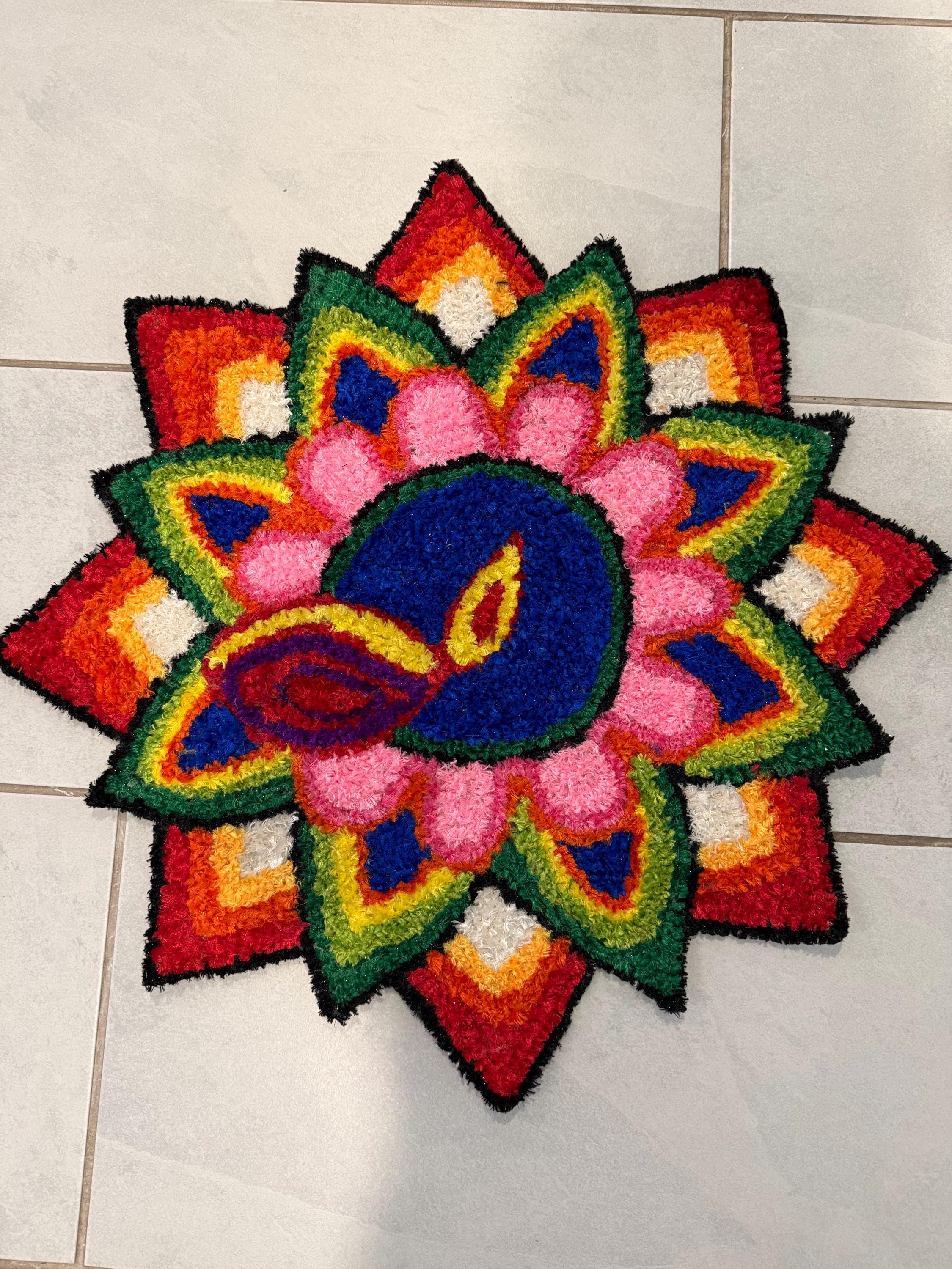 Indian Rangoli Mat-Wool Pooja Aasan, Diwali Wedding,Housewarming Decor.