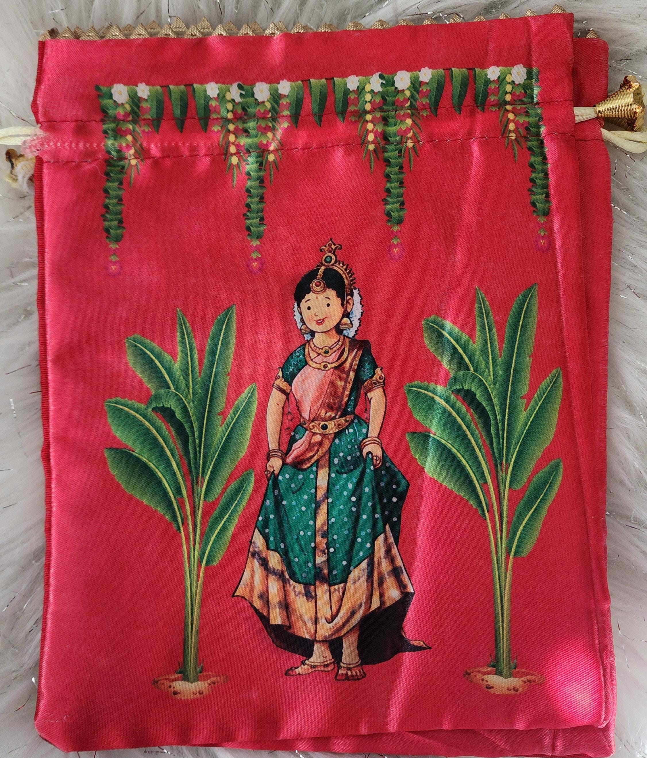 Silk Potli Bags: Haldi Mehndi Wedding Favor Gift Bags.