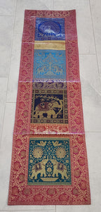 Elephant with peacock Print Silk Brocade Table Runner: Indian Decor (16X60 Inch)