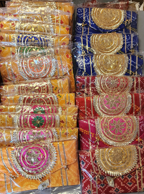 Bandhej Gota Work Silk Clutch Purses: Indian Wedding Favors