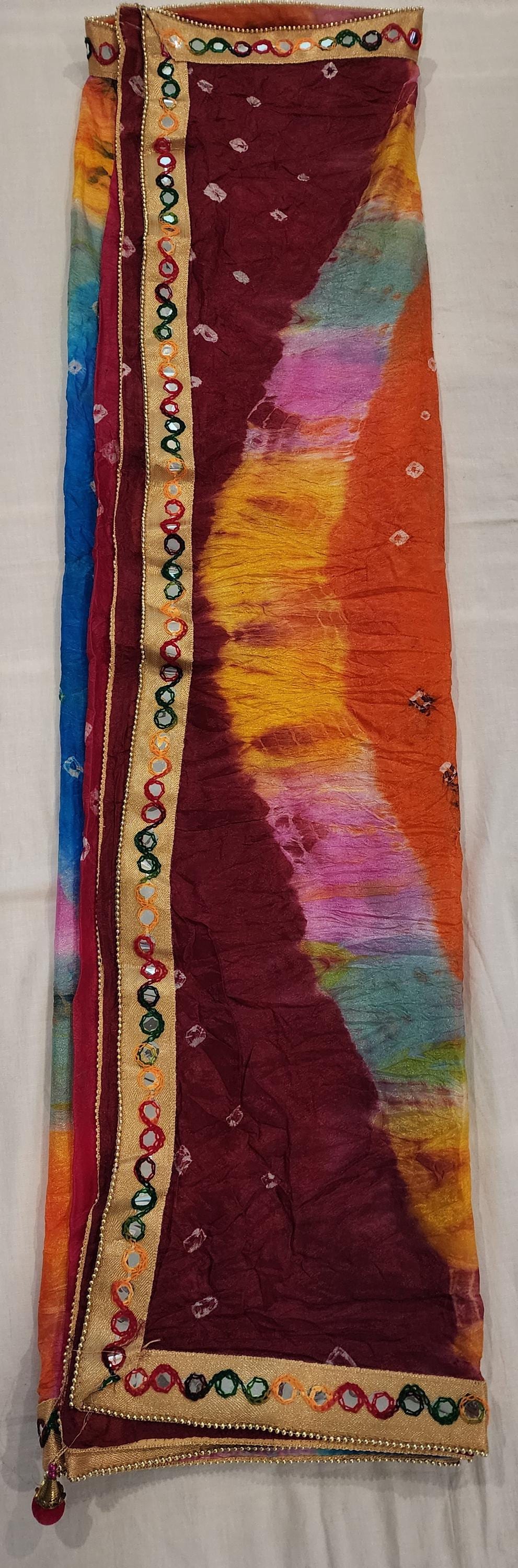 Bandhej Art Silk Dupatta: Rajasthani Gotta Patti Wedding Scarf