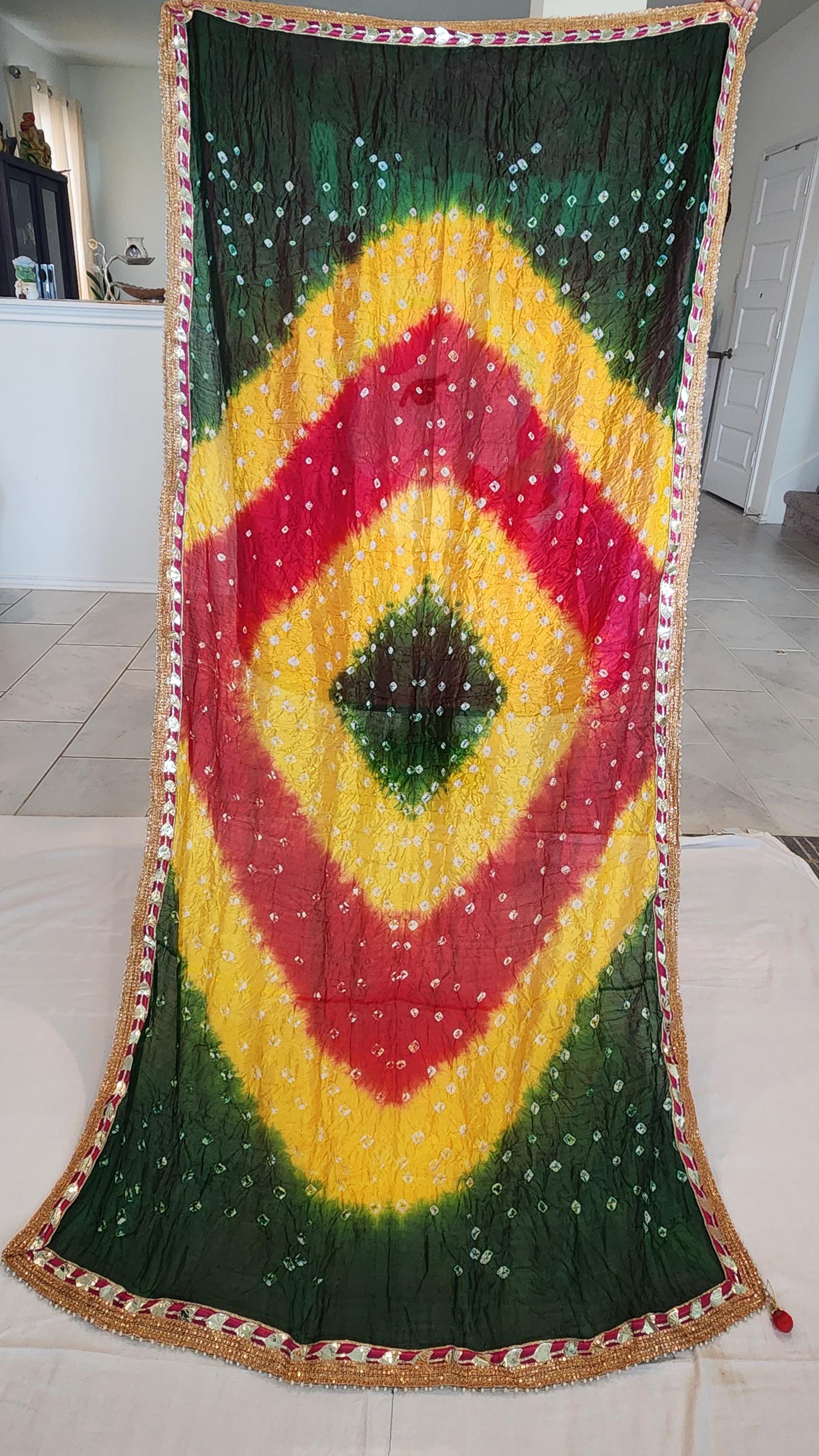 Bandhej Dupatta with Moti Lace: Rajasthani Wedding Favor, Assorted Colors