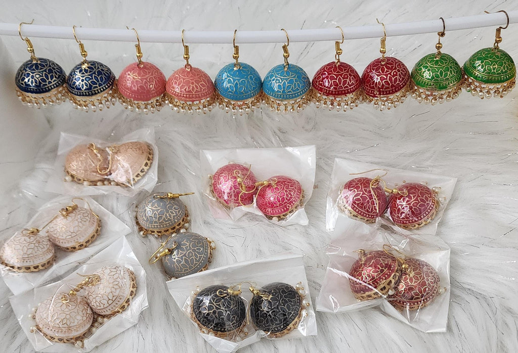 Handmade Meenakari Jhumka Earrings: Indian Wedding Jewelry.