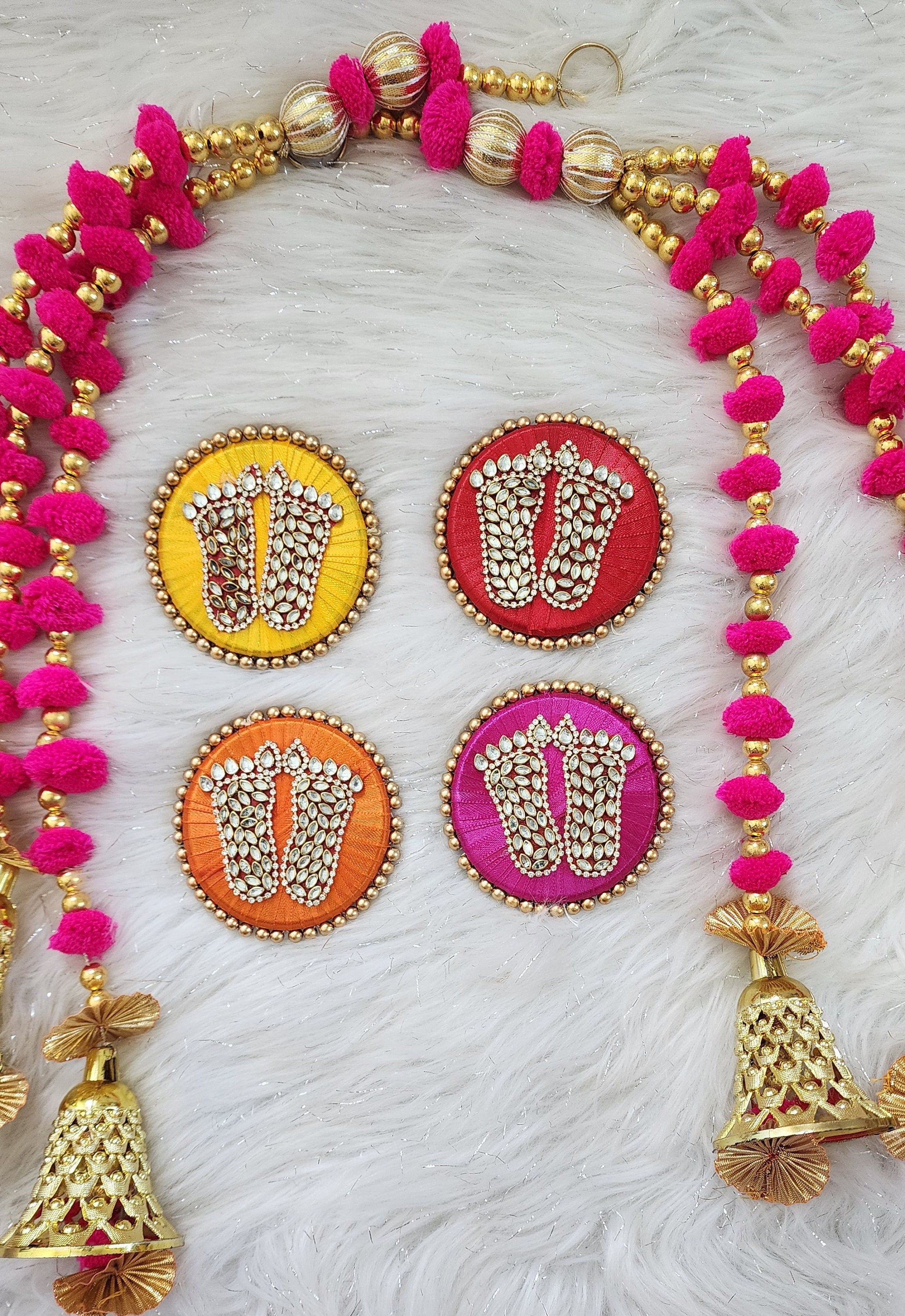 Kundan Handmade Lakshmi Paduka: Diwali Pooja Decor - 3 Inch.