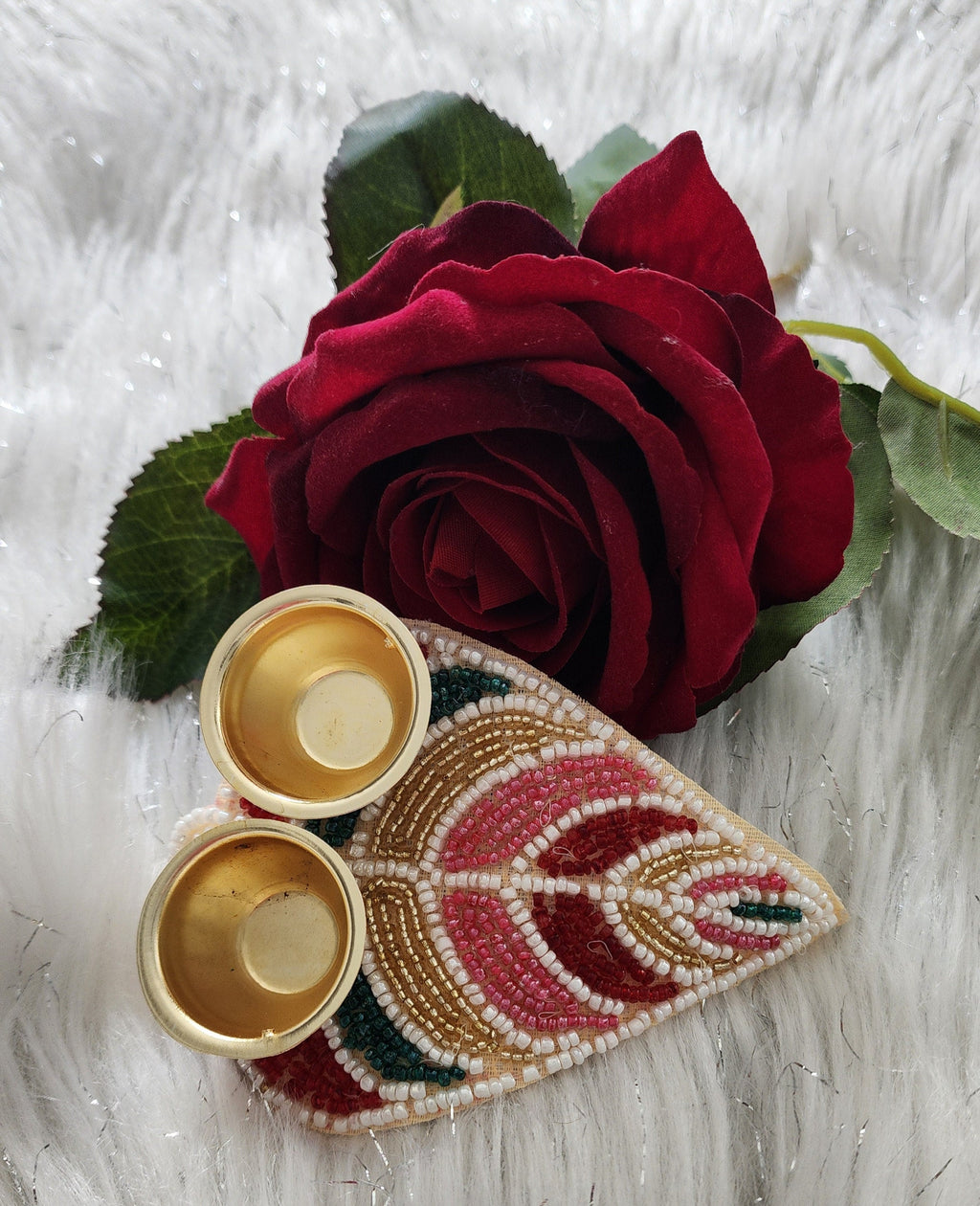 Handcrafted Beaded Leaf Haldi Kumkum Plate: Diwali Pooja Gift