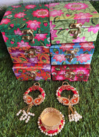 Pichwai Print Handmade Tea Light Holder Gift Box: Diwali Favor, Pooja Decor.