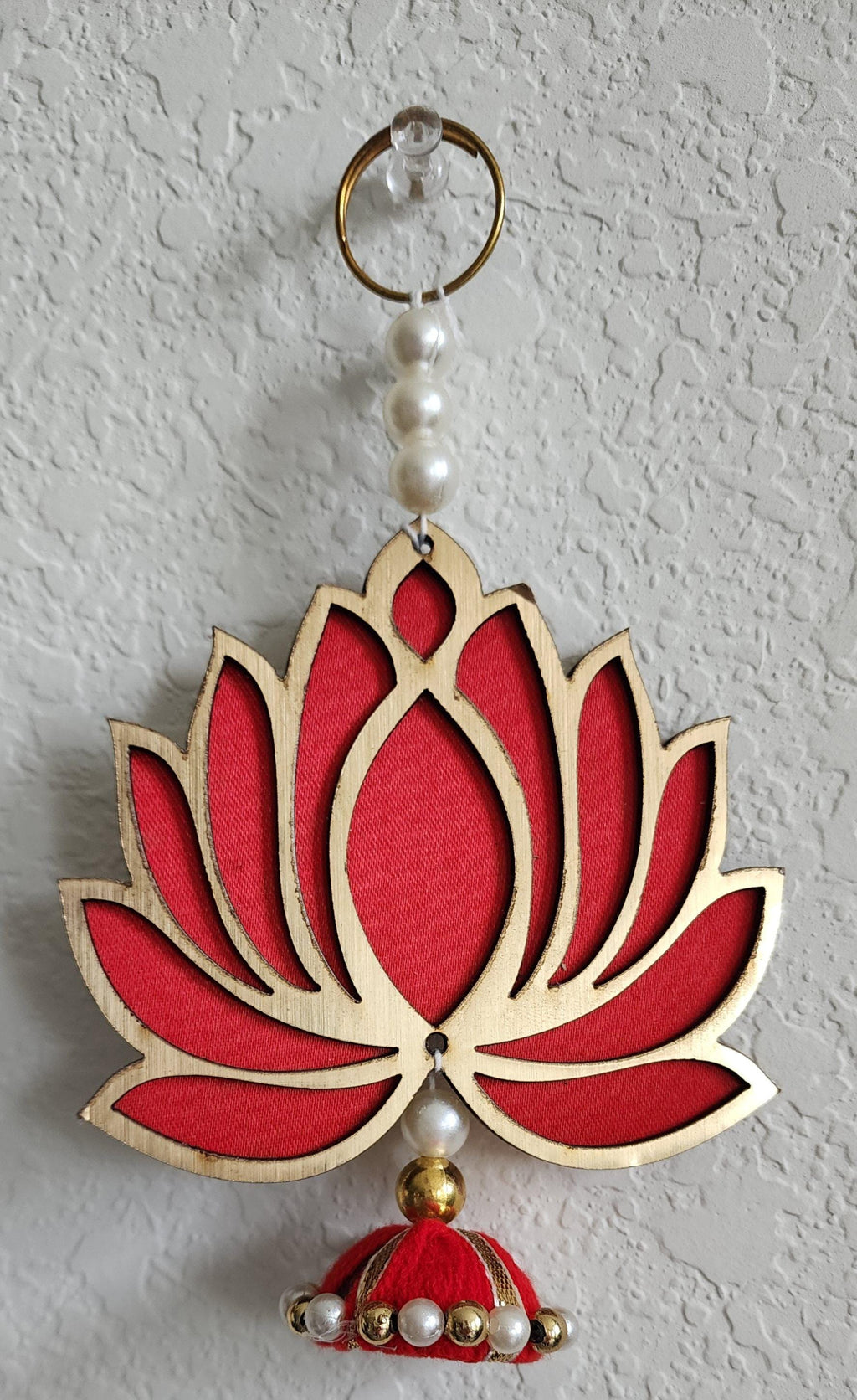 Red Wooden Lotus Hanging Pair: Indian Wedding Diwali Decor