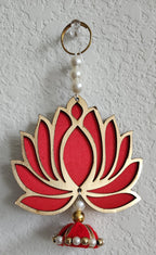 Red Wooden Lotus Hanging Pair: Indian Wedding Diwali Decor