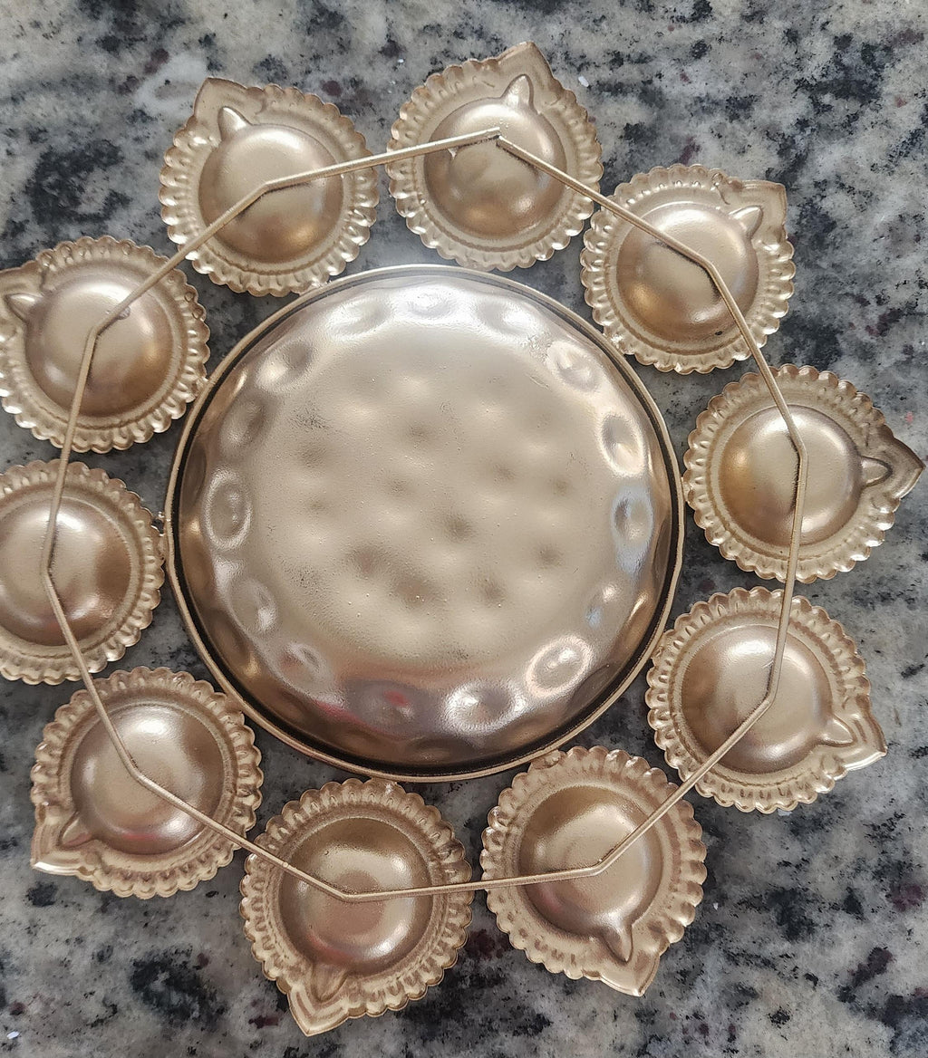 Diya Urli Bowl: Gold Metal Floating Flower & Tea Light Candle Holder (10 Inch)