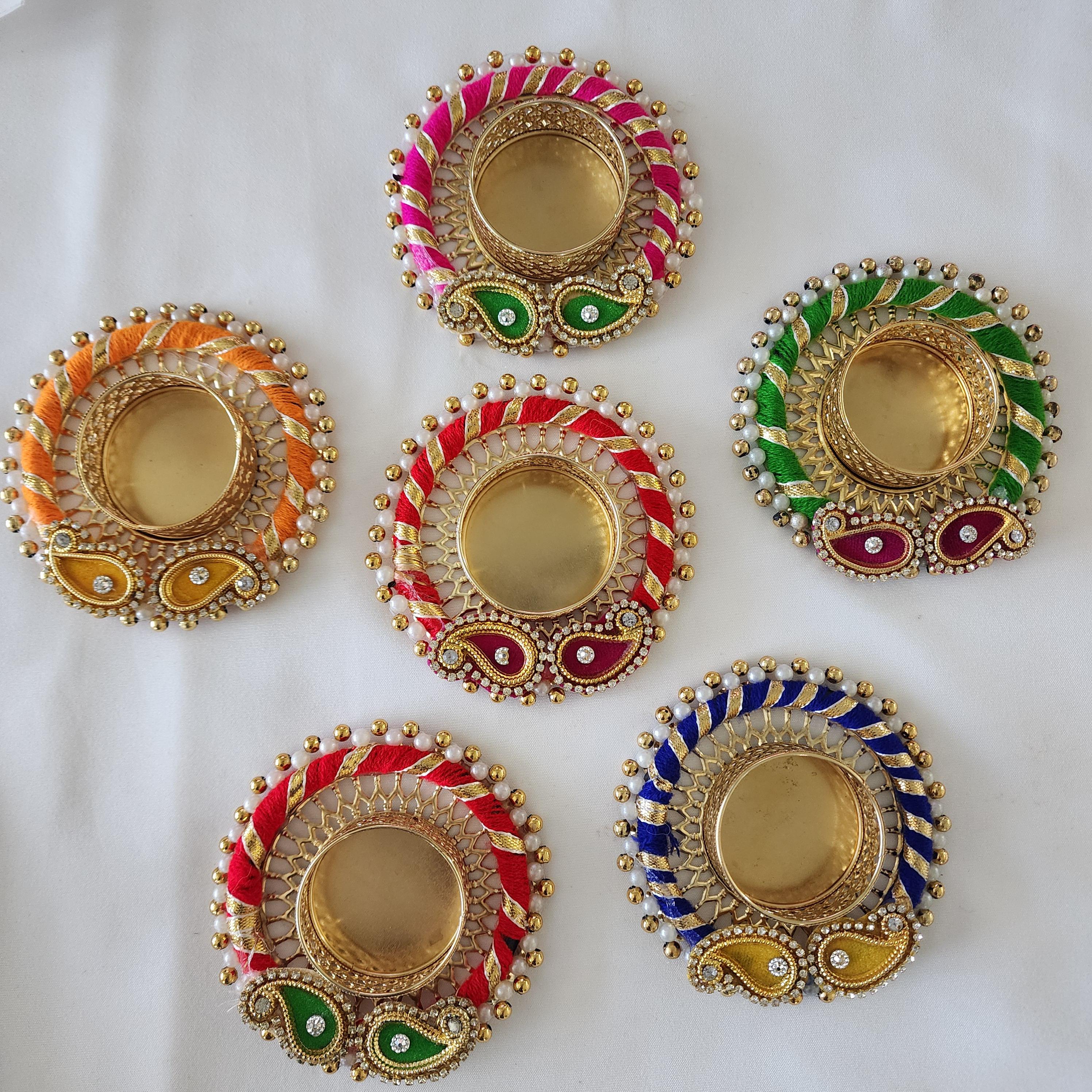 Handmade Multi Color Tea Light Holder forDiwali Home Decorations and Favor Gift.