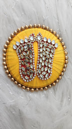 Kundan Handmade Lakshmi Paduka: Diwali Pooja Decor - 3 Inch.