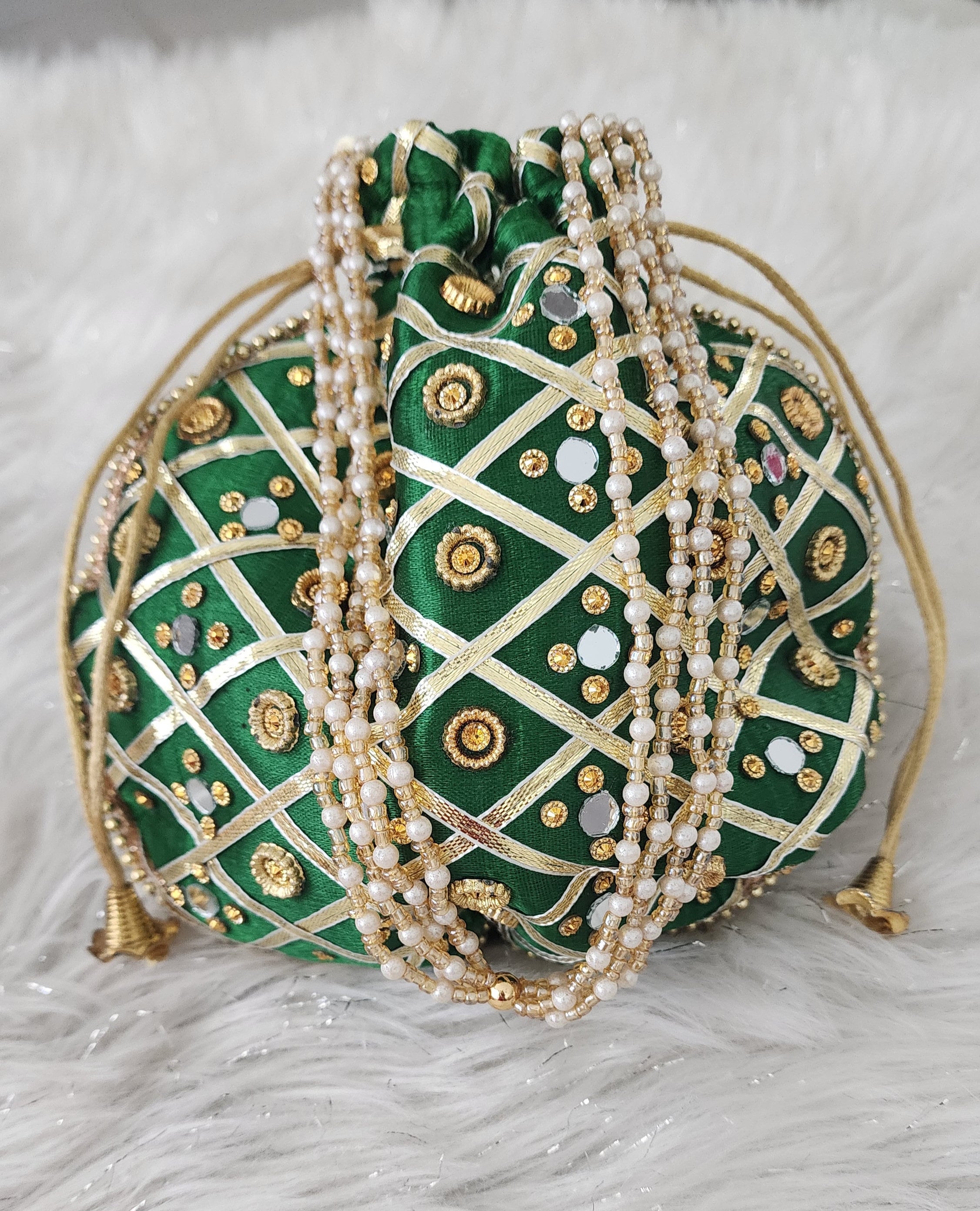 Mirror Work Silk Potli Bags: Indian Wedding Favor, Diwali Gift.