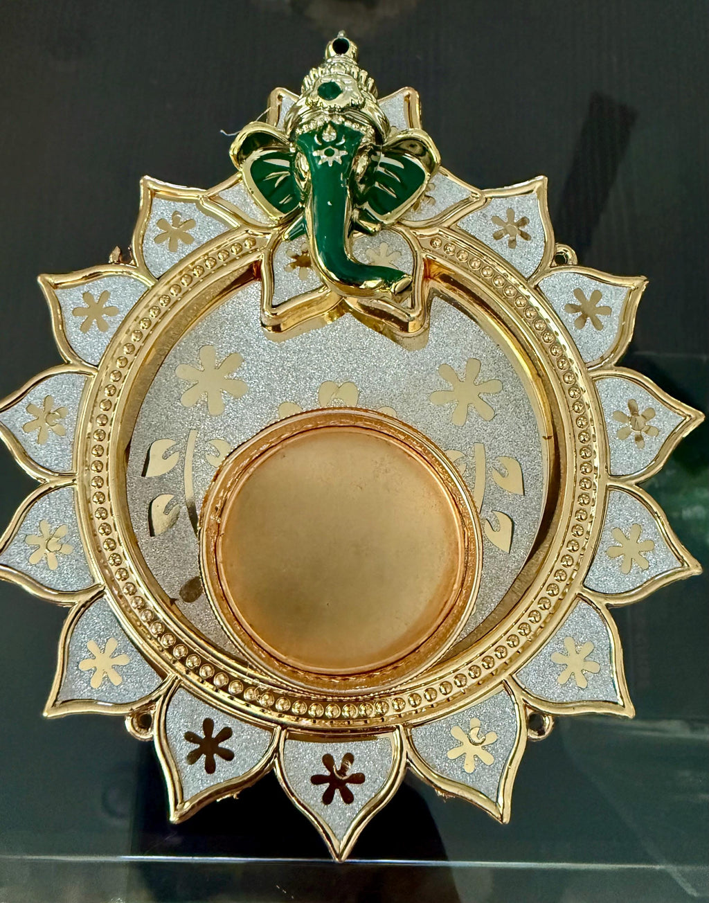 Ganpati HandmadeTea Light Plate: Acrylic Diwali Pooja Decor.