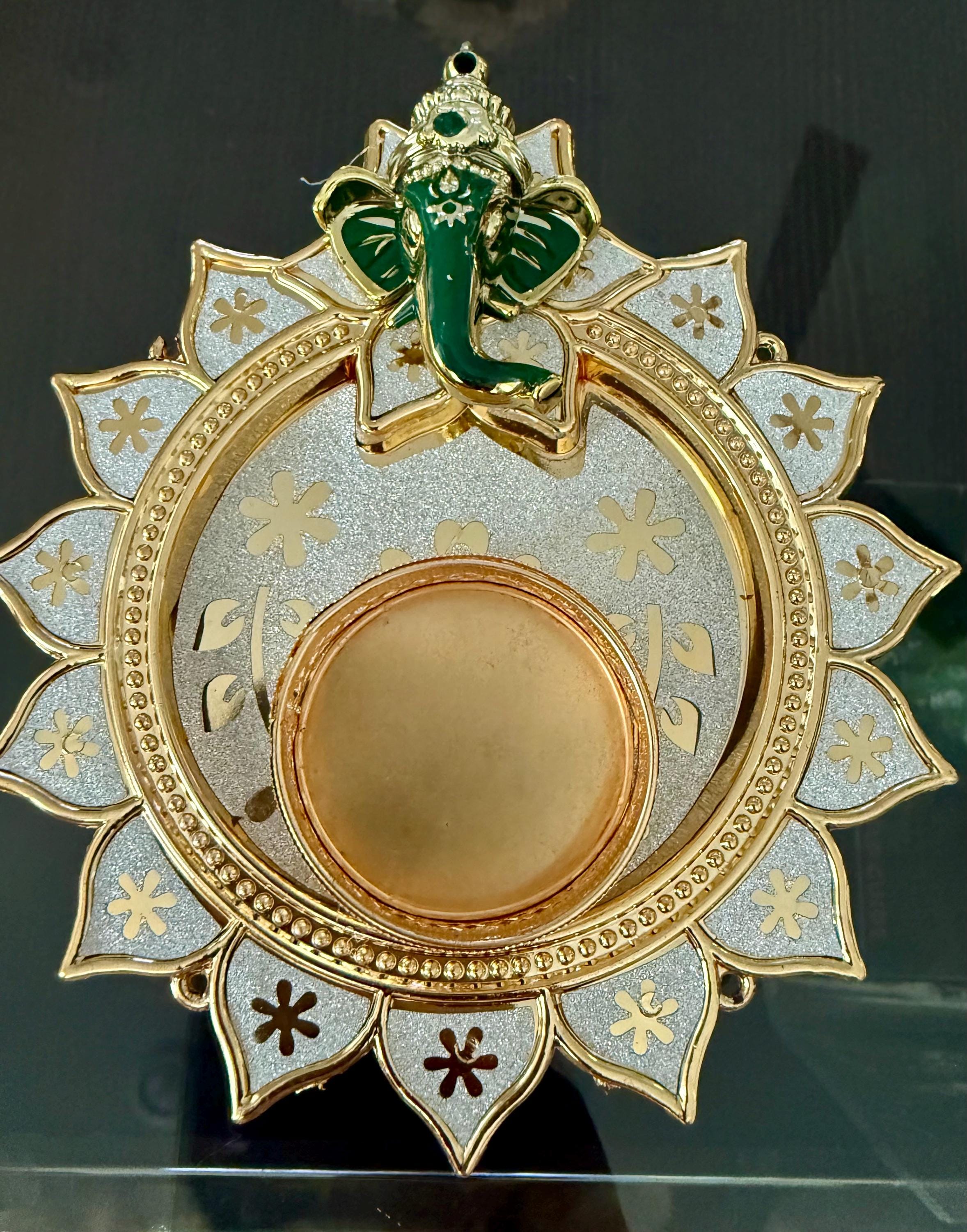 Ganpati HandmadeTea Light Plate: Acrylic Diwali Pooja Decor.