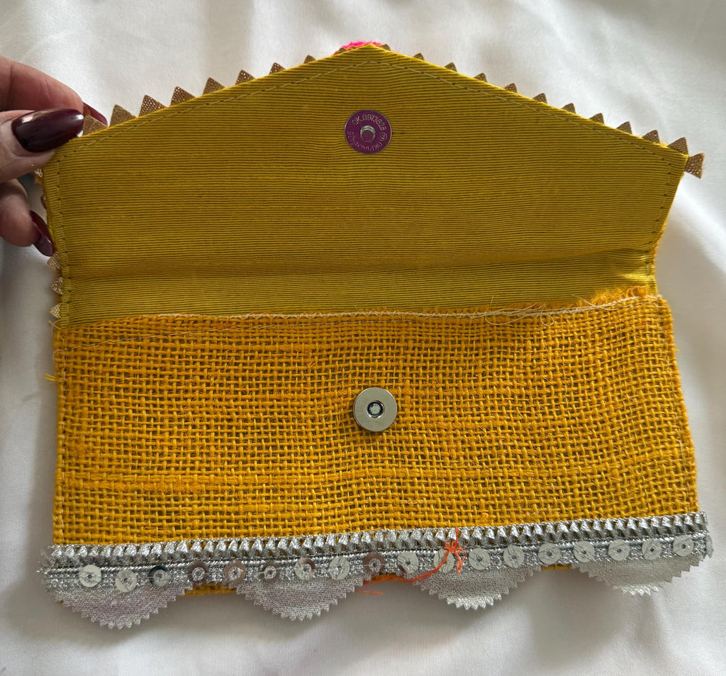 Jute Pom Pom Envelope Clutch: Wedding Sangeet Favor.