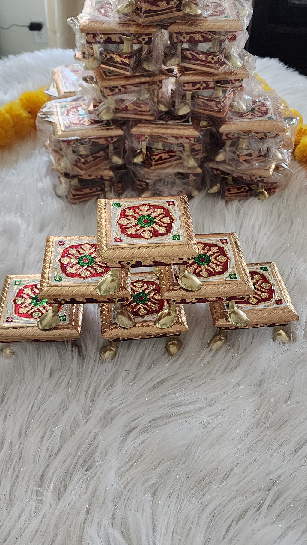Meenakari Handmade Wooden Chowki: Pooja Stool Table for God Idols.