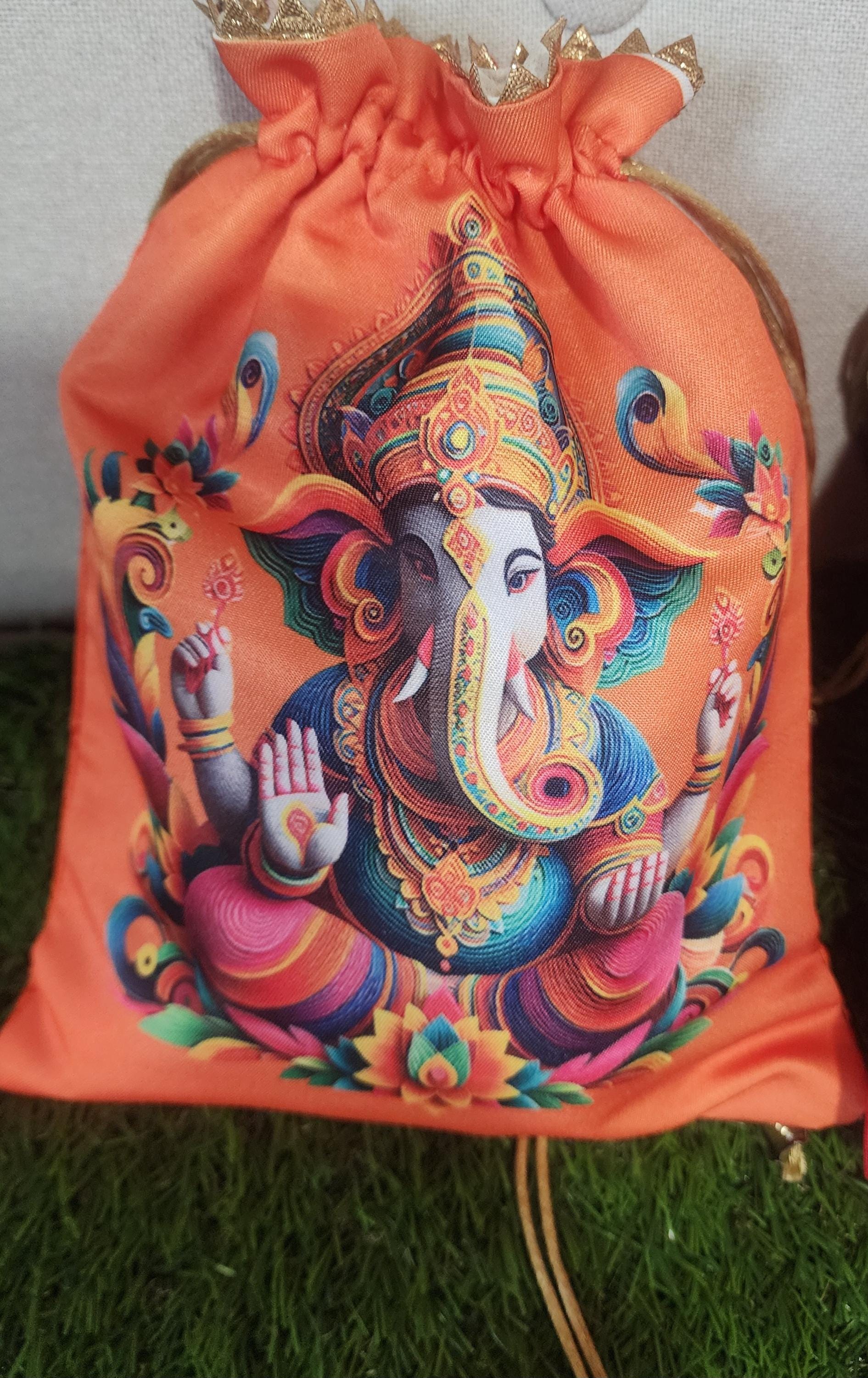Silk Ganpati Potli Bags - Indian Wedding / Diwali Return Gifts Bags.