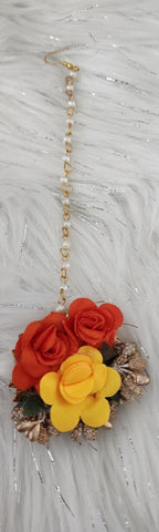 Floral Haldi Mehandi Jewelry Set: Necklace, Earrings, Maang Tikka & Hand Gajra