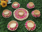 Handmade Gotta Work Rangoli Set: Diwali Tealight Candle Holders