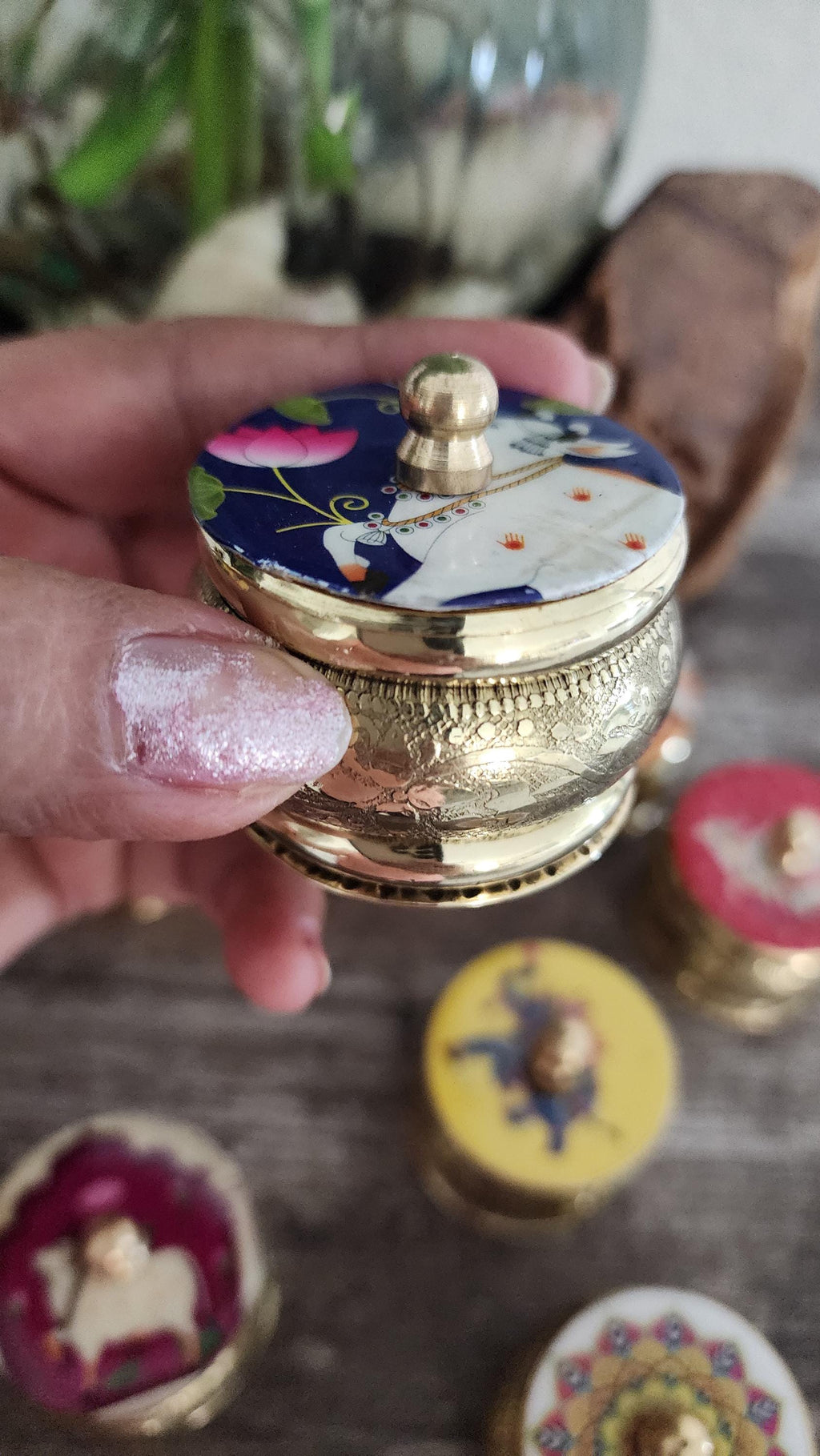 Brass Pichwai Haldi Kumkum Holder: Handcrafted Wedding Favor