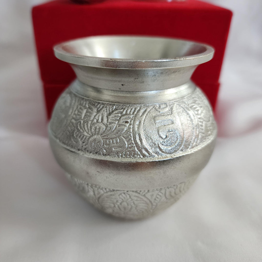 Handmade German Silver Mangal Kalash with Velvet Gift Box: Diwali Pooja Favor