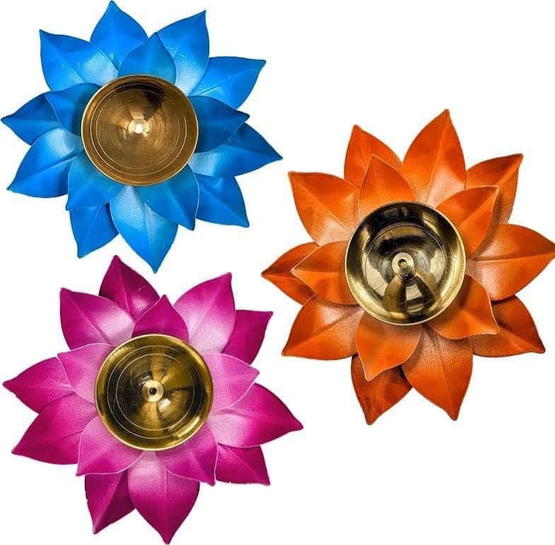 Lotus Design Akhand Diya: Multicolor Diwali Puja Decoration.