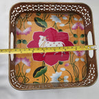 Pichwai Handmade Art Metal SquareTray Nandi Cow Design, Gift Favor.