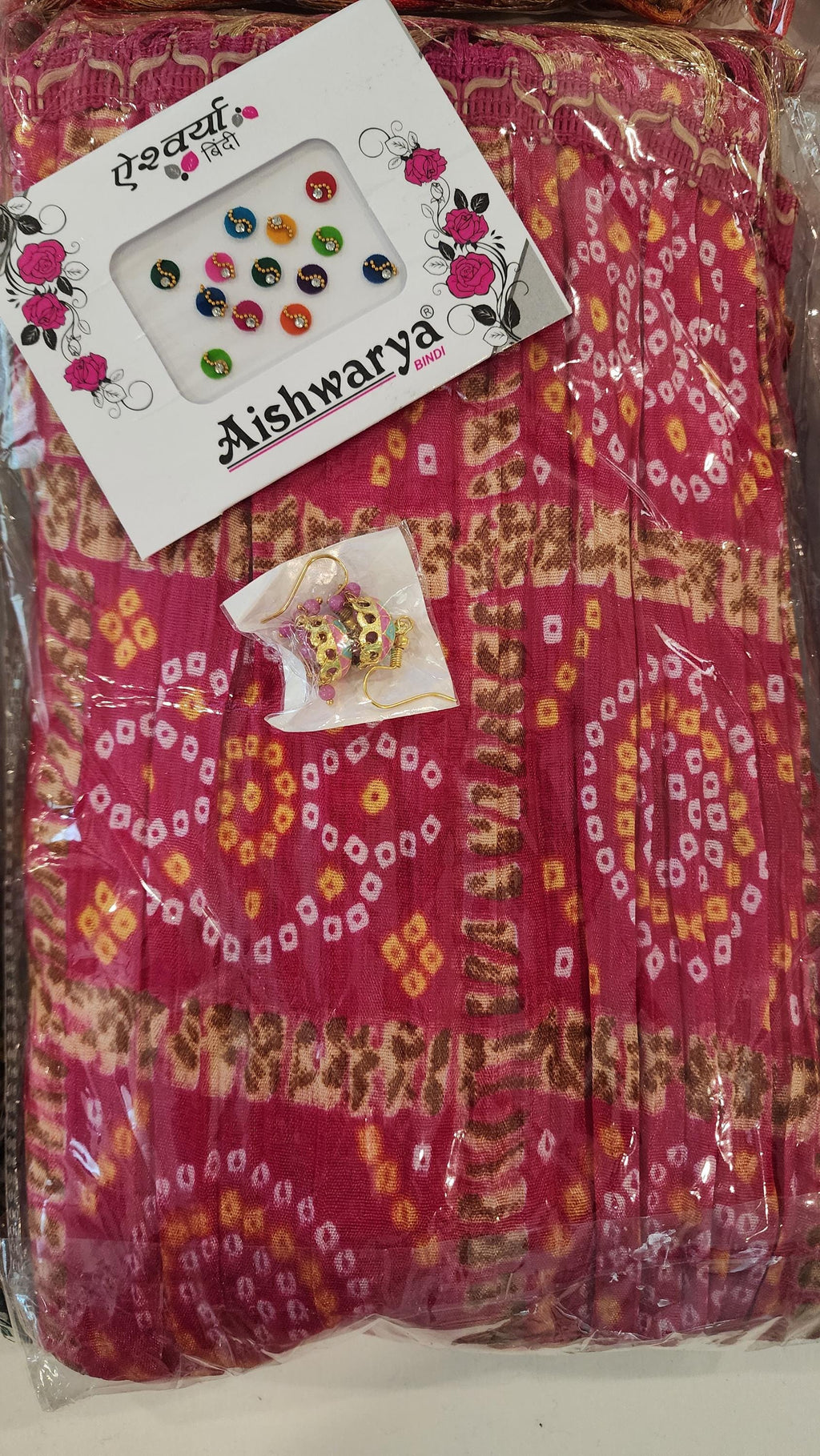 Bandhani Art Silk Dupatta Set: Rajasthani Wedding Favor, Tassel Detail Pack of 2