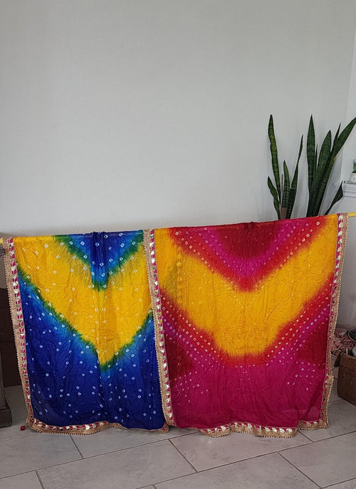 Bandhani Art Silk Dupatta: Rajasthani Gota Pati Wedding Scarf.