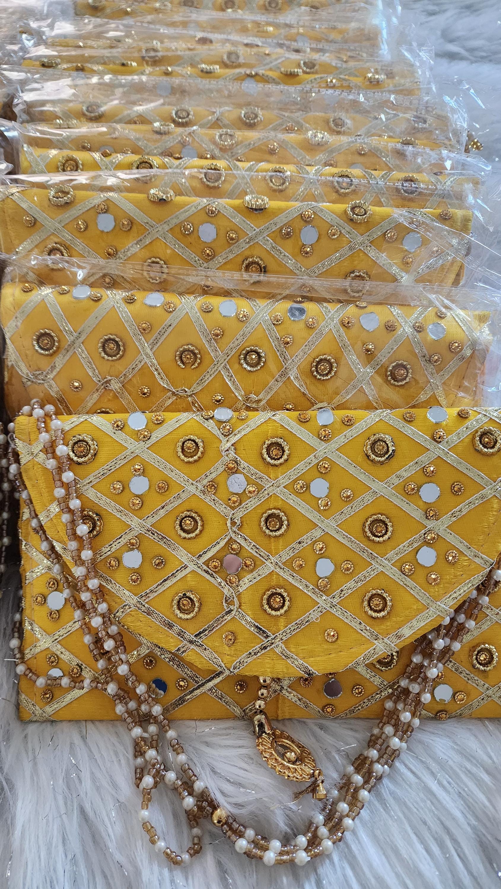 Handcrafted Mirror Work Clutch: Indian Wedding Favor Gift Bag