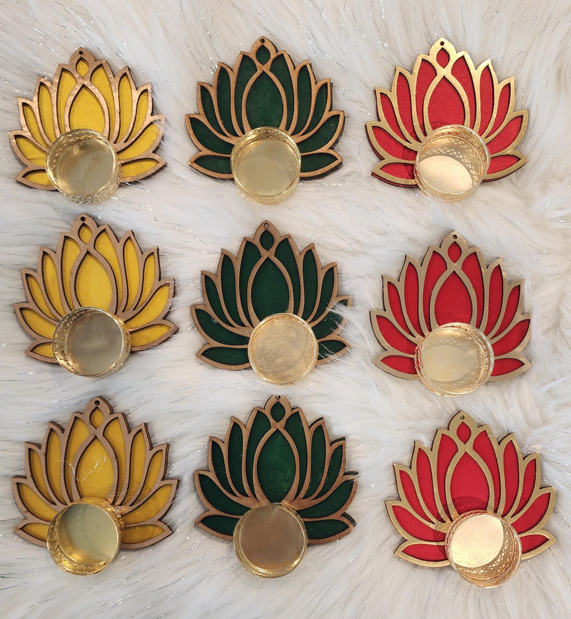 Wooden Handmade Lotus Tea Light Holders - Diwali Wedding Favors.