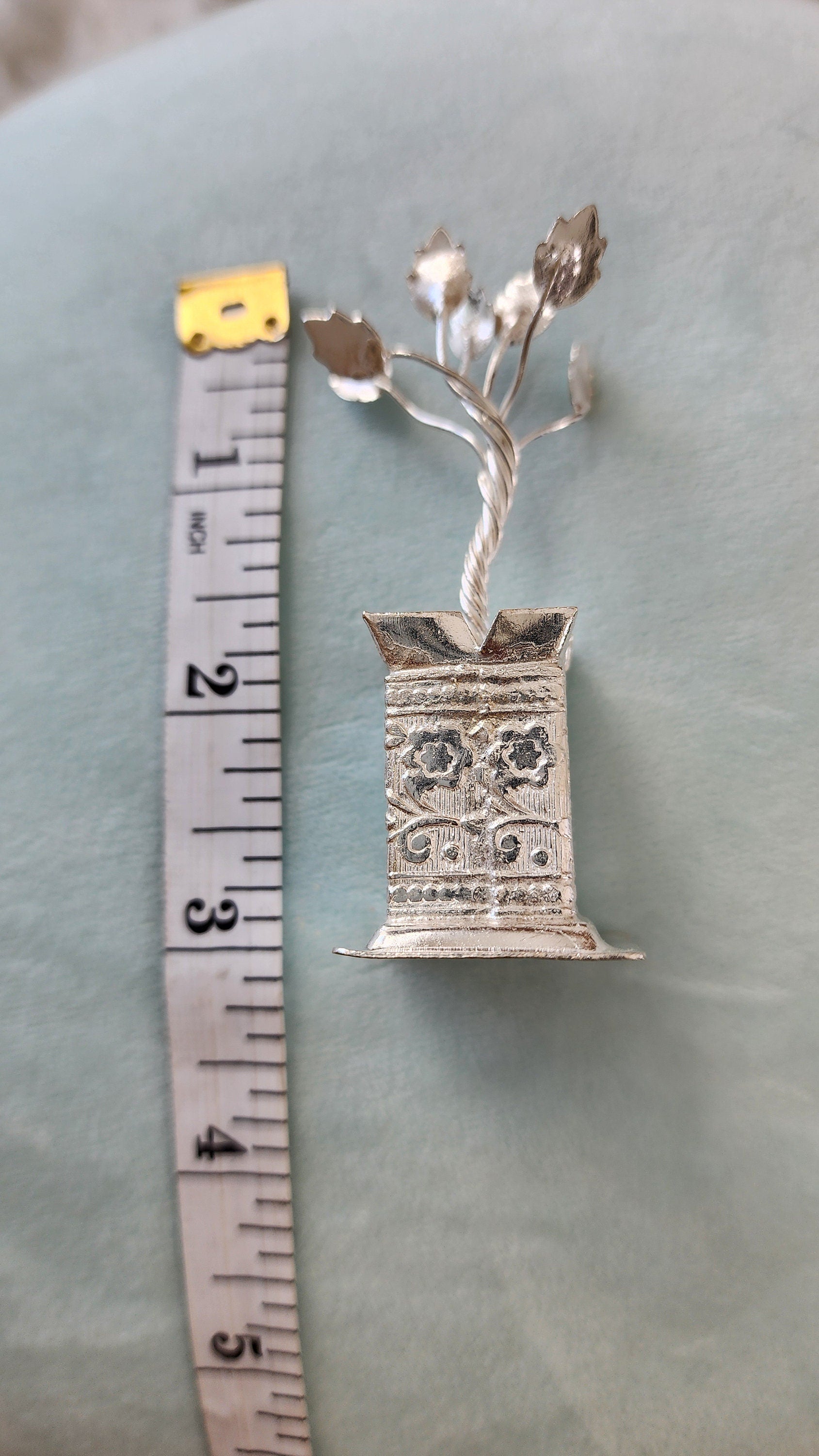 German Silver Tulsi Plant with organza Potli Bag: Diwali Pooja Gift.