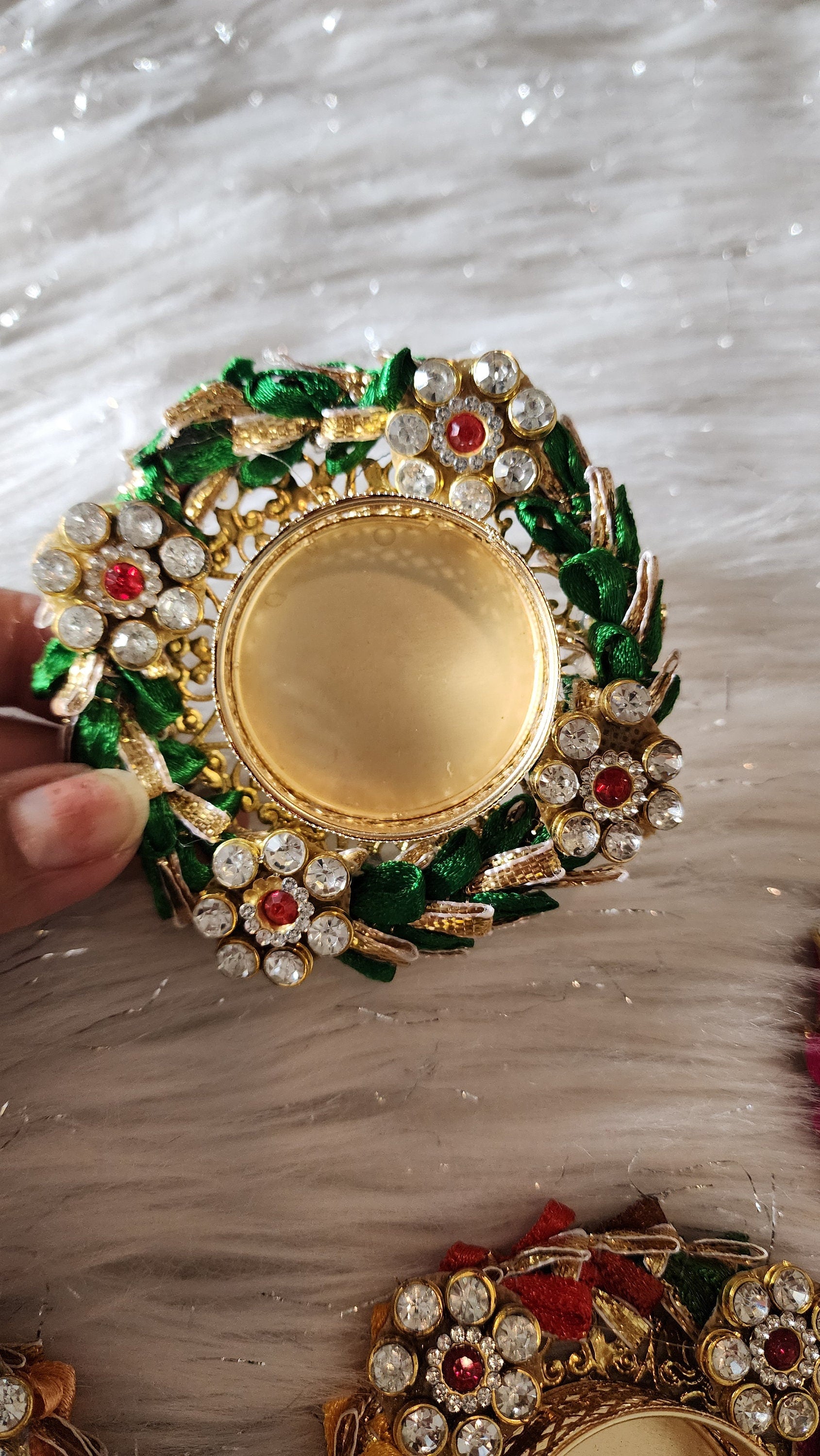 Kundan Handmade Tea Light Holders: Diwali Wedding Favor, Pooja Decor.