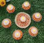 Handmade Gotta Work Rangoli Set: Diwali Tealight Candle Holders
