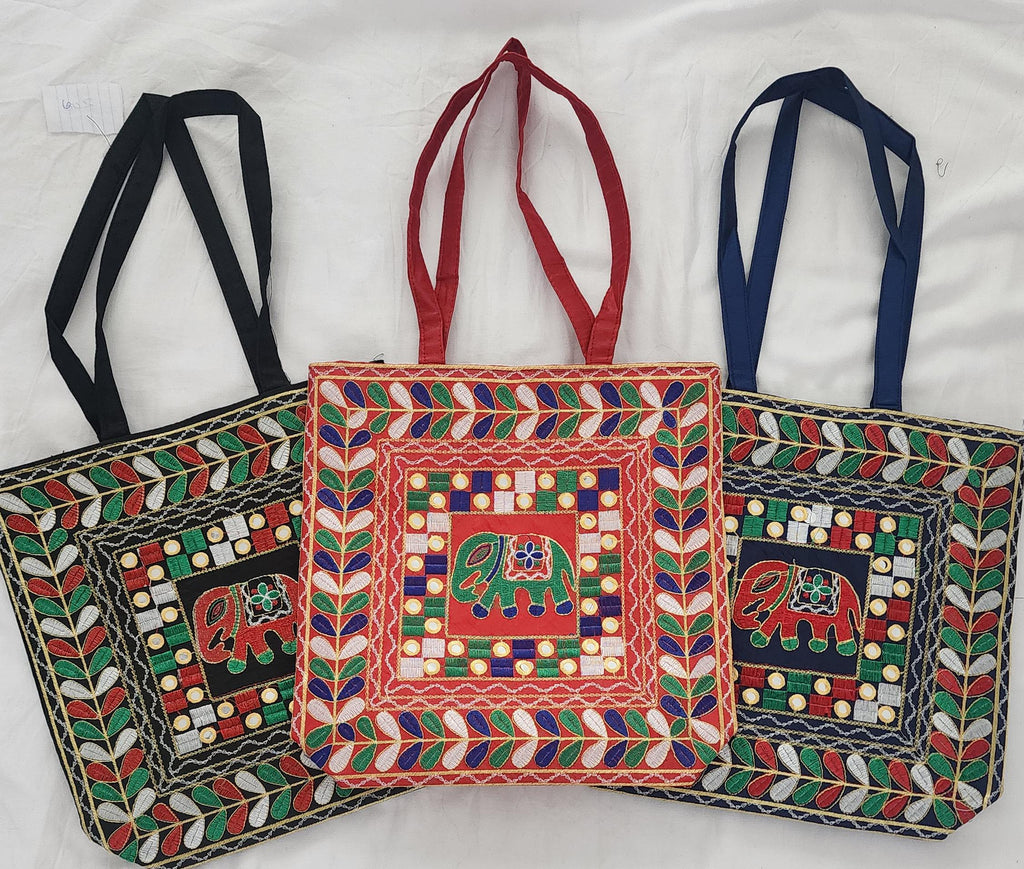 Embroidered Elephant Crossbody Bag: Indian Mirror Work Jhola Bag