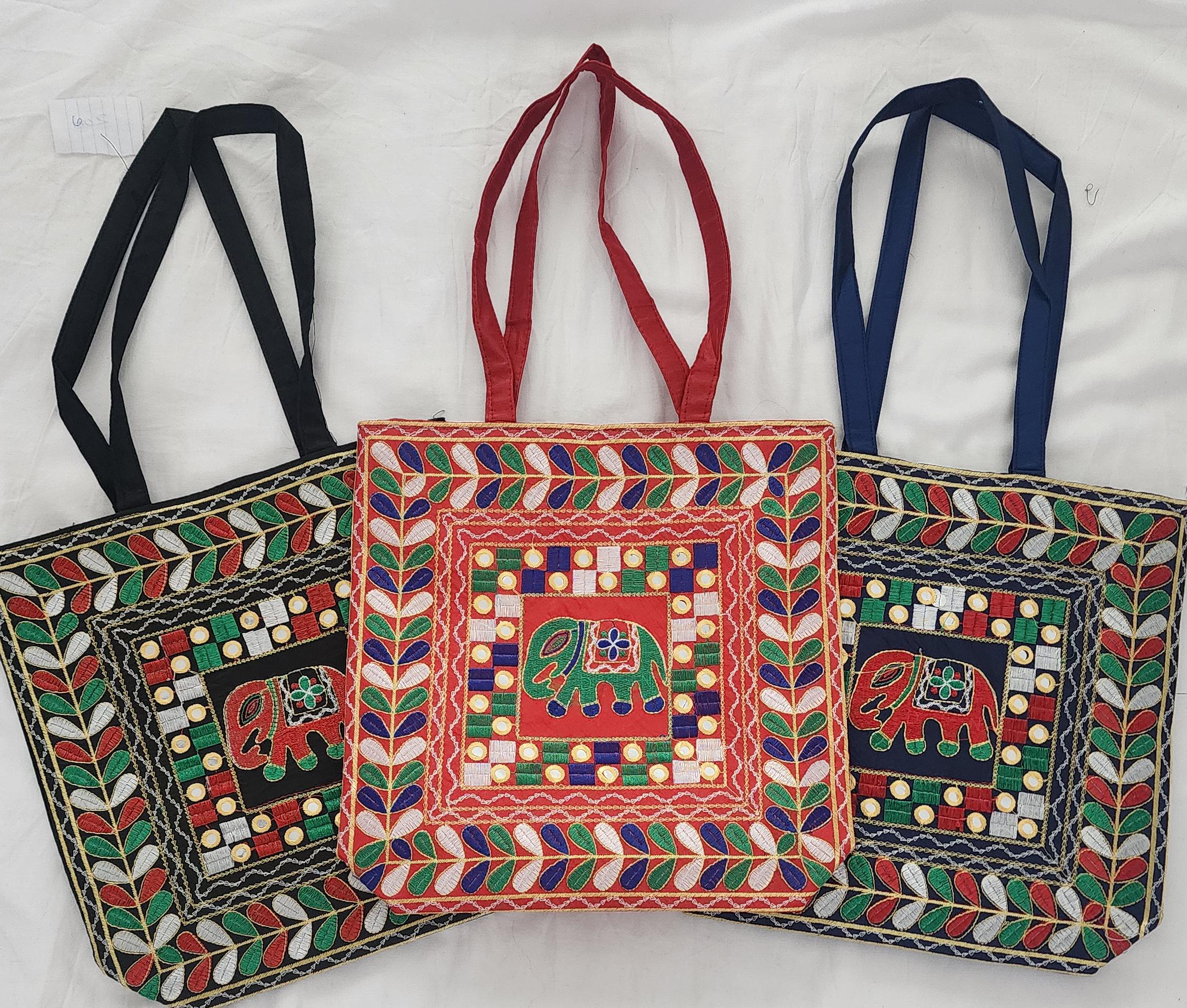 Embroidered Elephant Crossbody Bag: Indian Mirror Work Jhola Bag