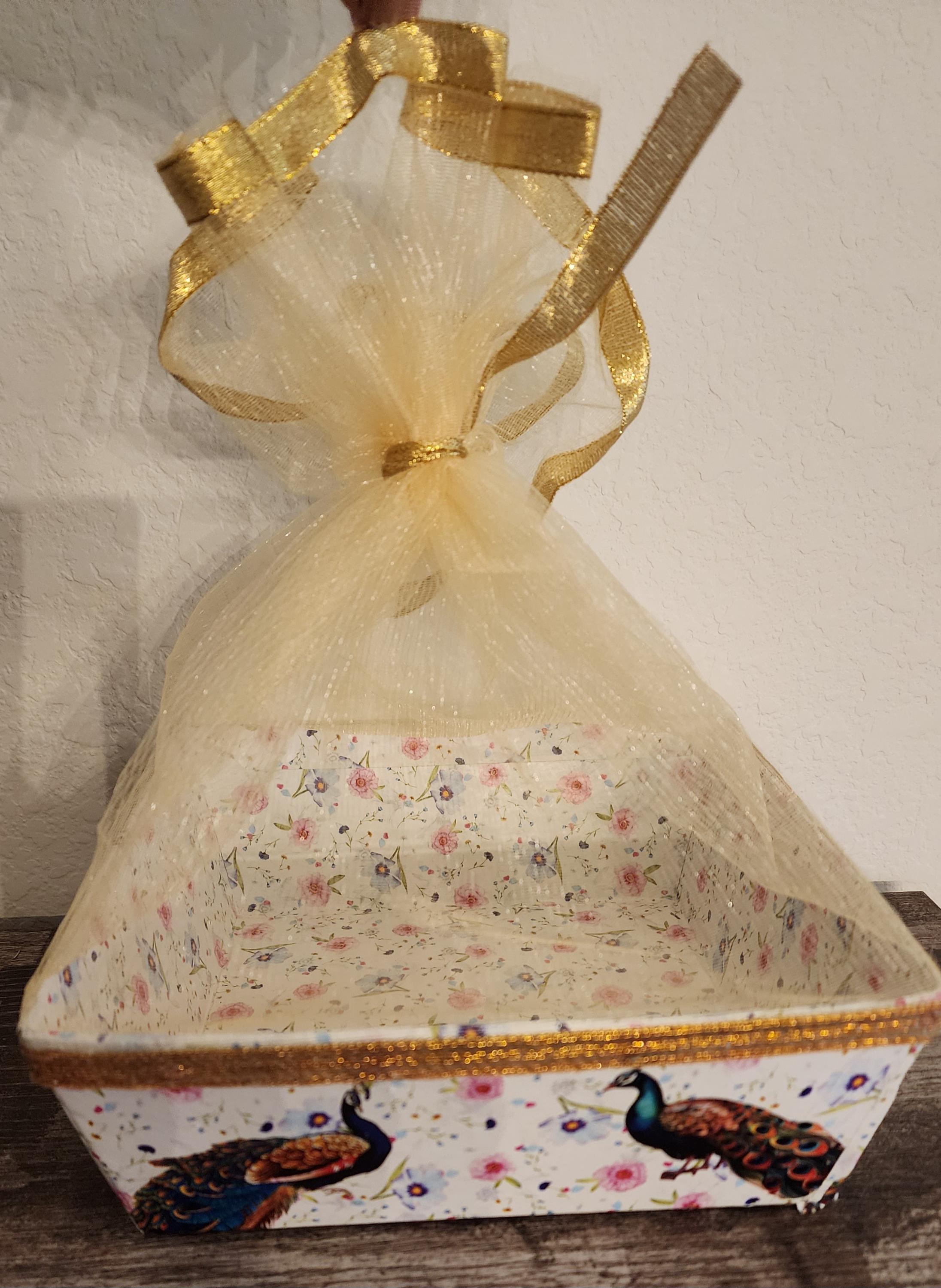 Handmade Wedding Gift Box: Decorative Keepsake Basket, Peacock Design