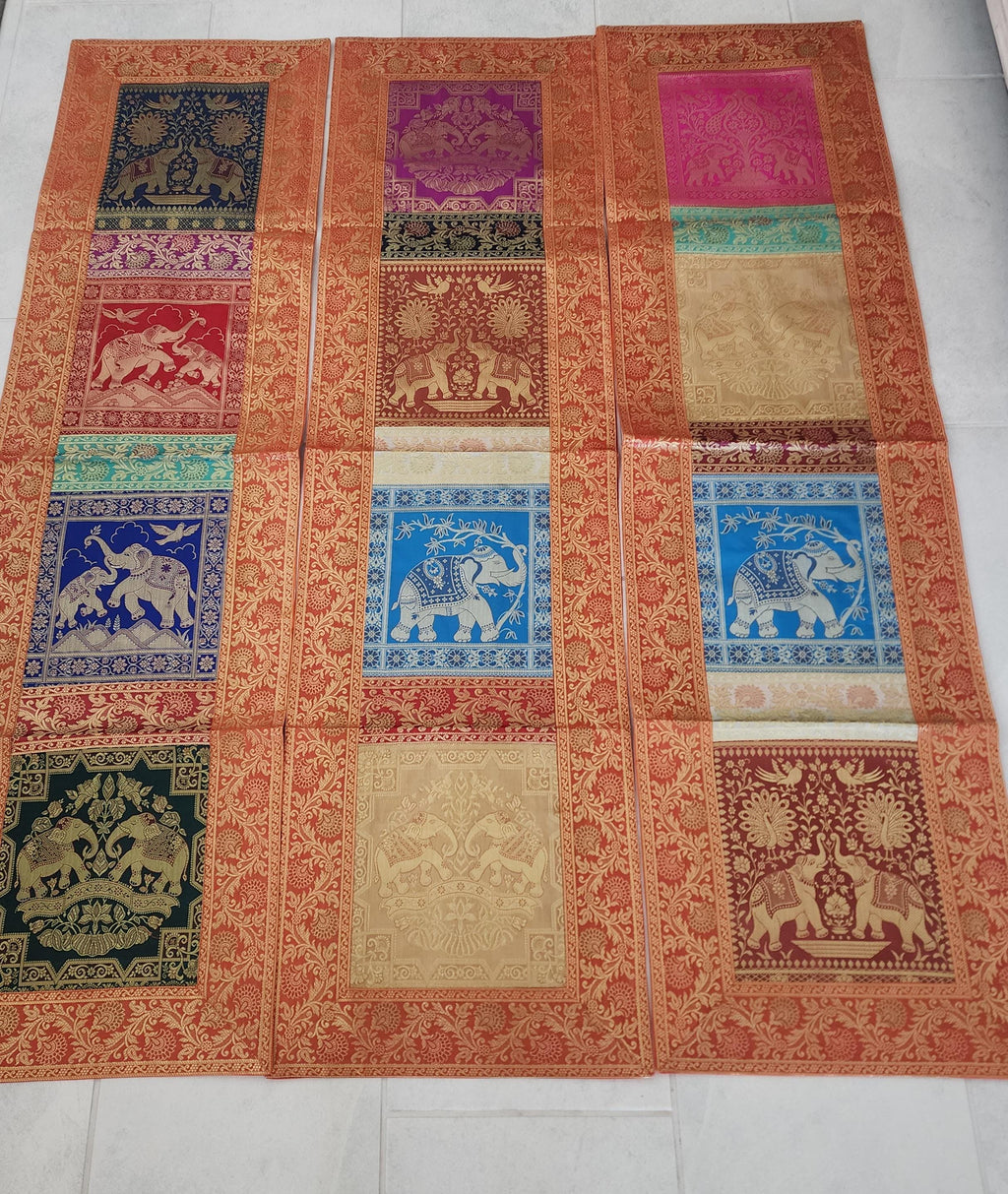 Elephant Print Silk Brocade Table Runner: Indian Decor (16X60 Inch)
