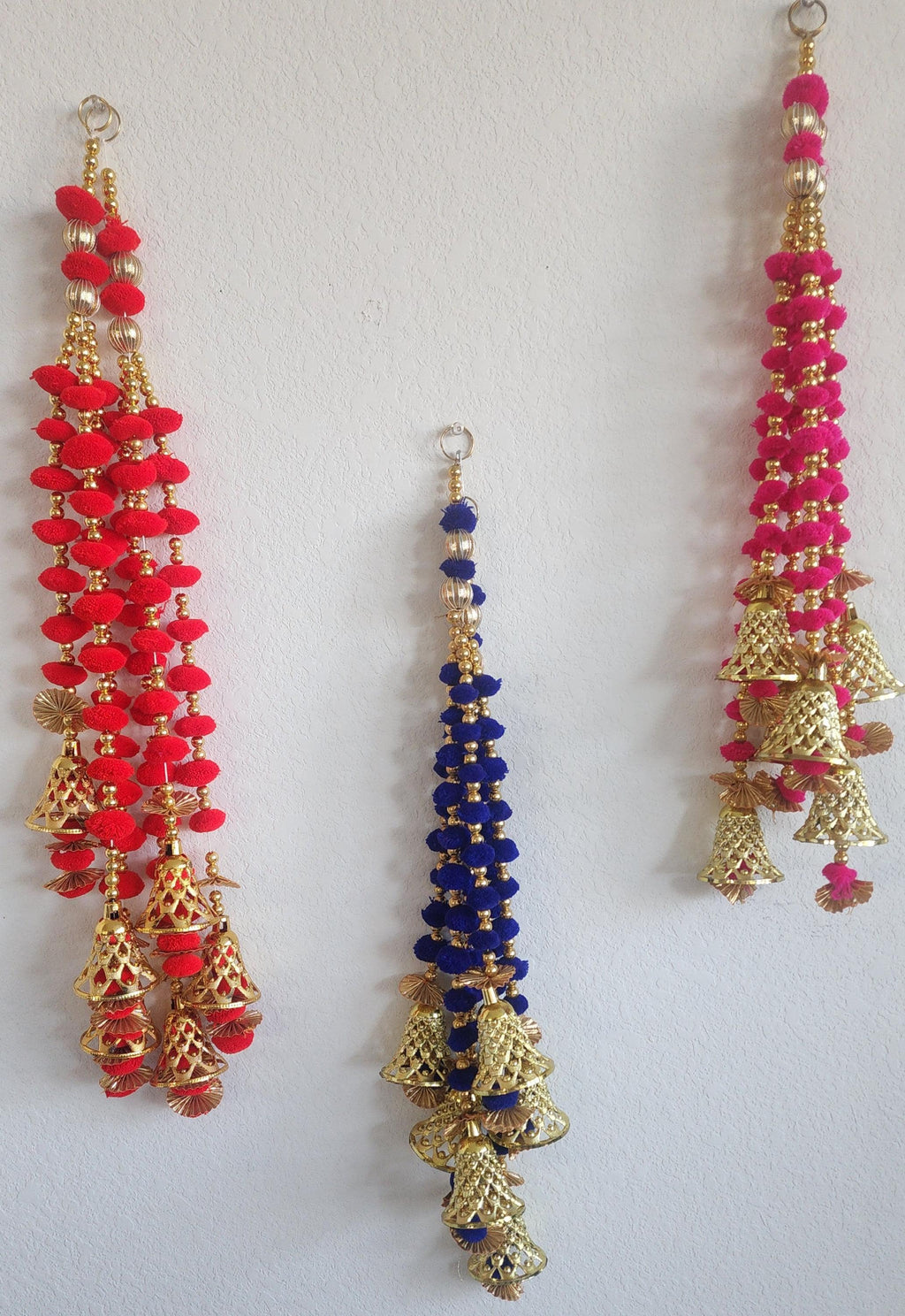 Pom Pom Garland with Gold Bells: Indian Wedding Mehndi Diwali Decor