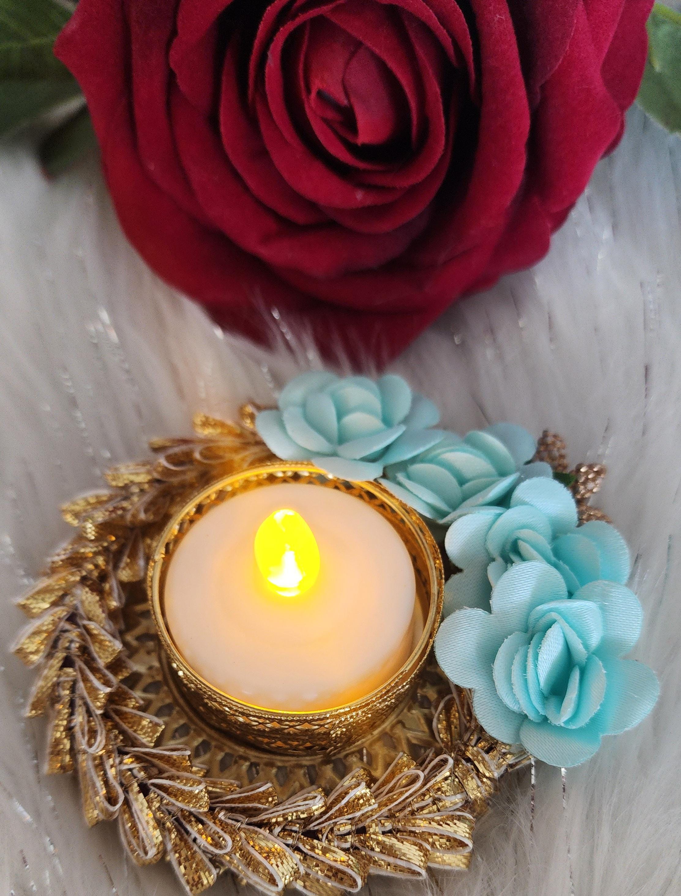 Floral Tea Light Holder: Indian Diwali Pooja Decoration, Wedding Favor
