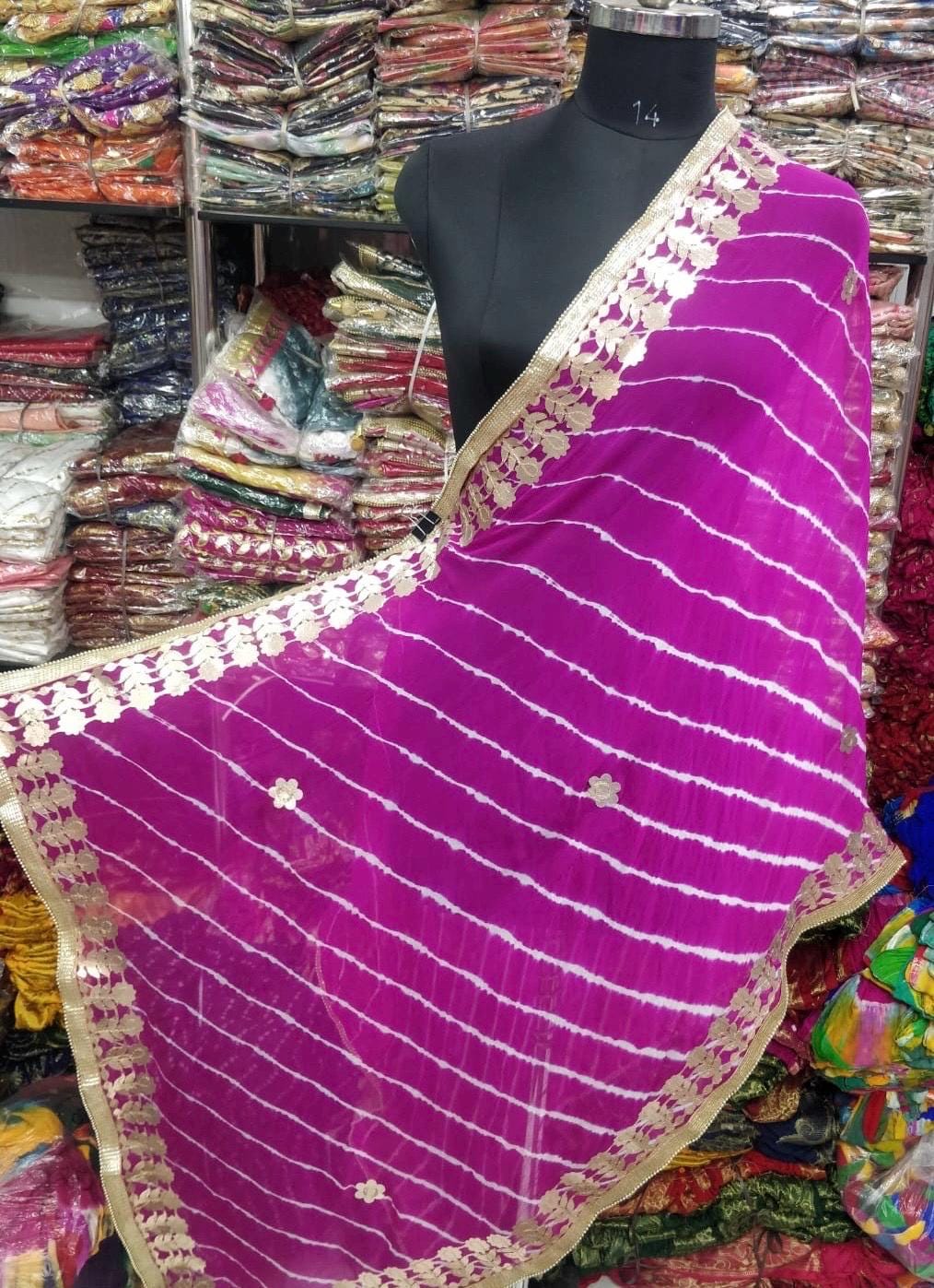 Rajasthani Lahariya Chiffon Dupatta: Lace & Latkan Wedding Scarf