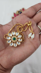 Handmade Kundan Rakhi Set: Pearl Haldi Kumkum Plate, Roli Chawal