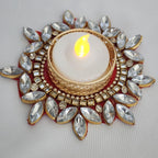 Kundan Tea Light Holder: Golden Diwali Pooja Decor, Wedding Favor