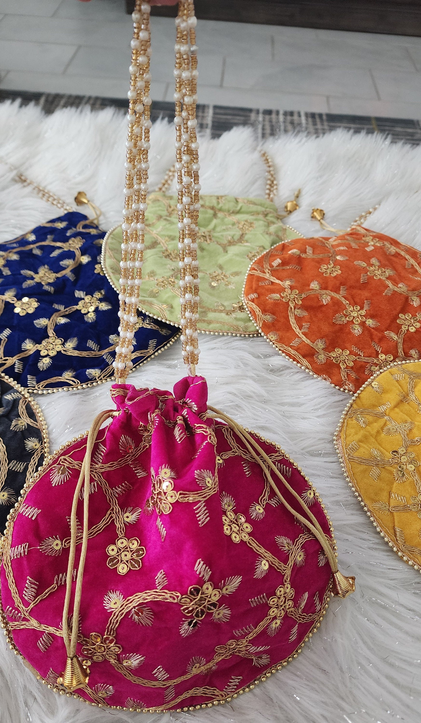 Embroidered Velvet Potli Bags - Indian Wedding Favor Bags.