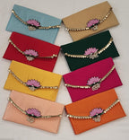 Handcrafted Clutch Purse: Indian Wedding Favor Bag with Lotus & Pearl