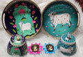 Pichwai Art Metal Tray Set: Nandi Cow Design, Indian Home Decor.