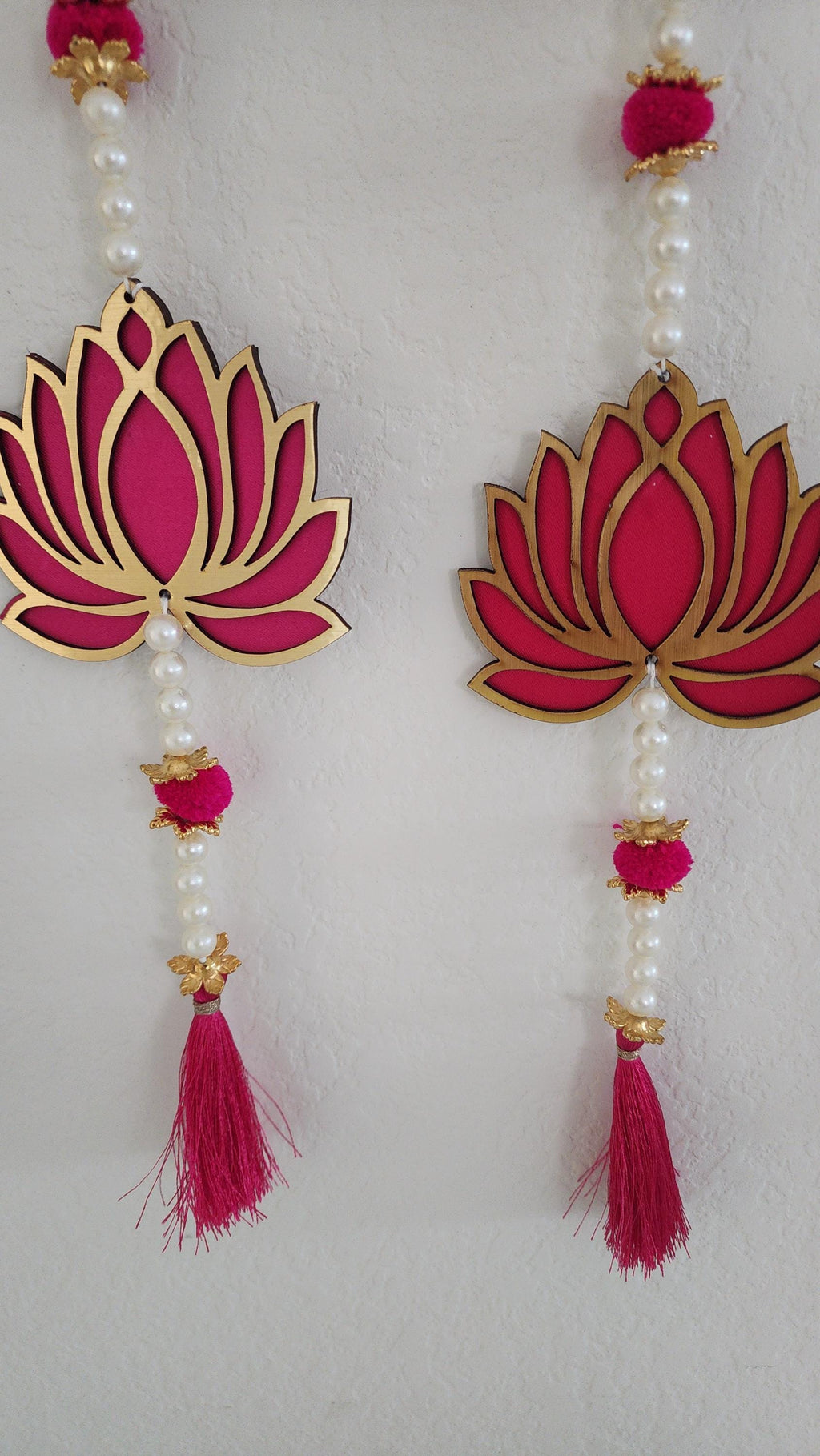 Handmade Pink Lotus Garland with Pearls: Indian Wedding Hanging Decor (36 inch)