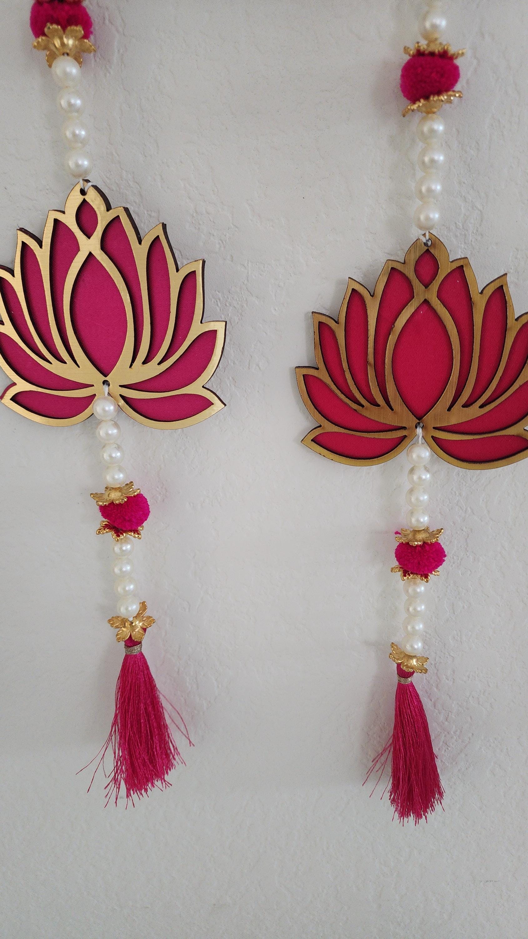 Handmade Pink Lotus Garland with Pearls: Indian Wedding Hanging Decor (36 inch)
