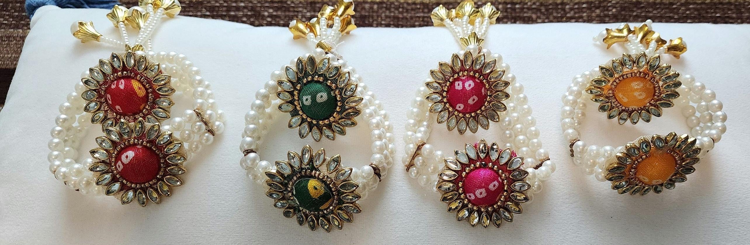 Bandhani Print Bracelet Ring Set: Sangeet Wedding Party Favors Navratri Gifts